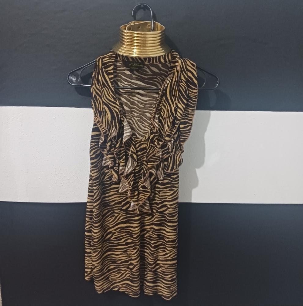 Women Animal printed zebra brown rurales sleveless blouse top - Picture 2 of 8